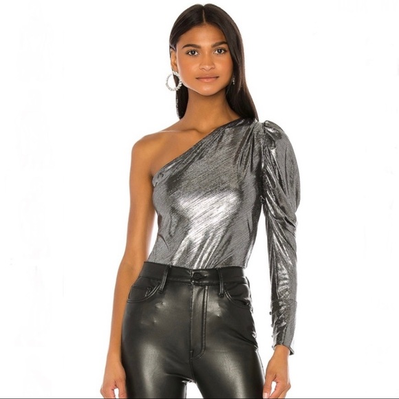 NEW ALIX NYC REVOLVE SILVER METALLIC ONE-SHOULDER BODYSUIT - Picture 1 of 10